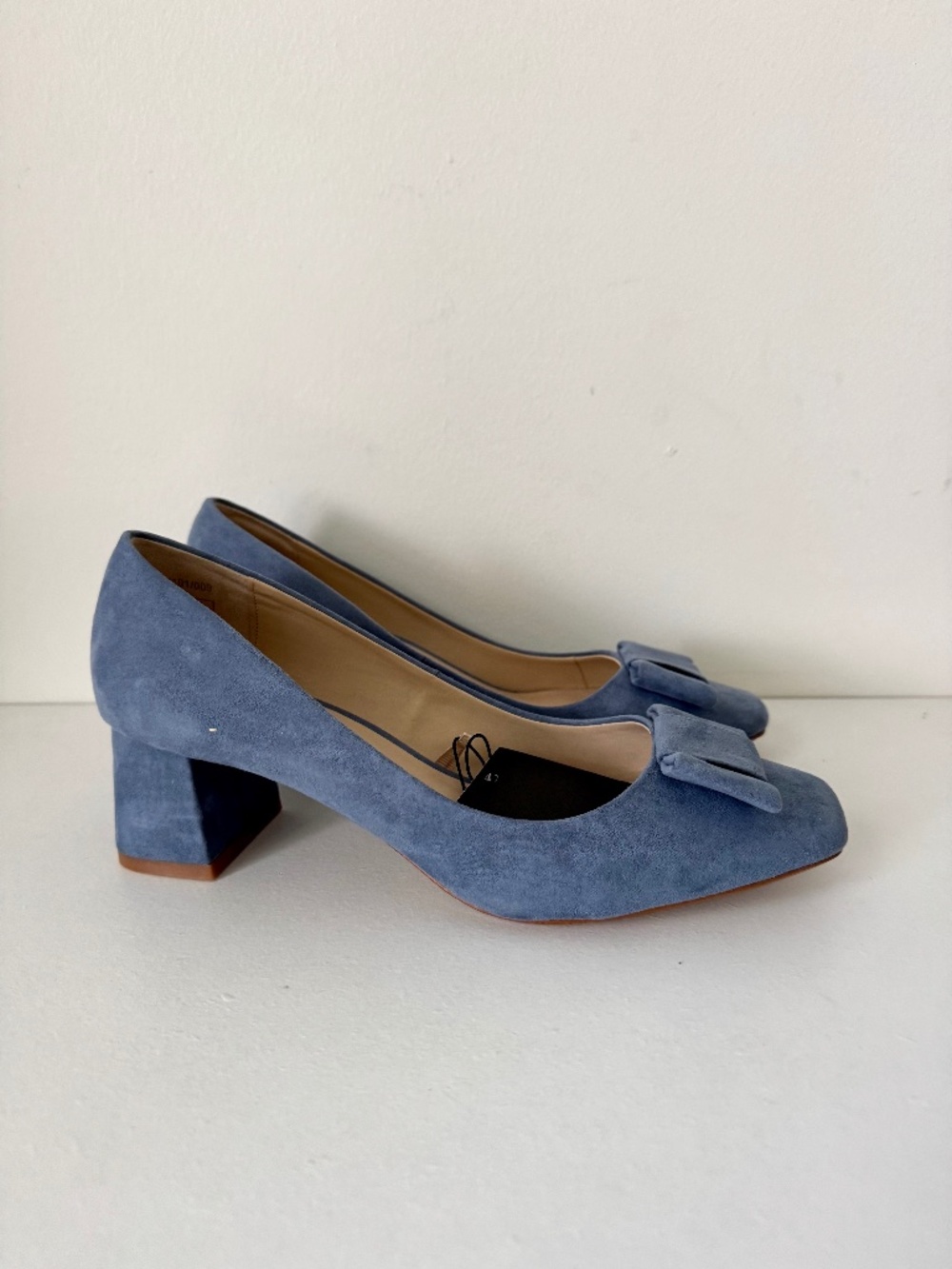 NEW! Zara Blue Suede Leather Bow Detail Block Heels | Size 37 (US 6.5) - Picture 2 of 12